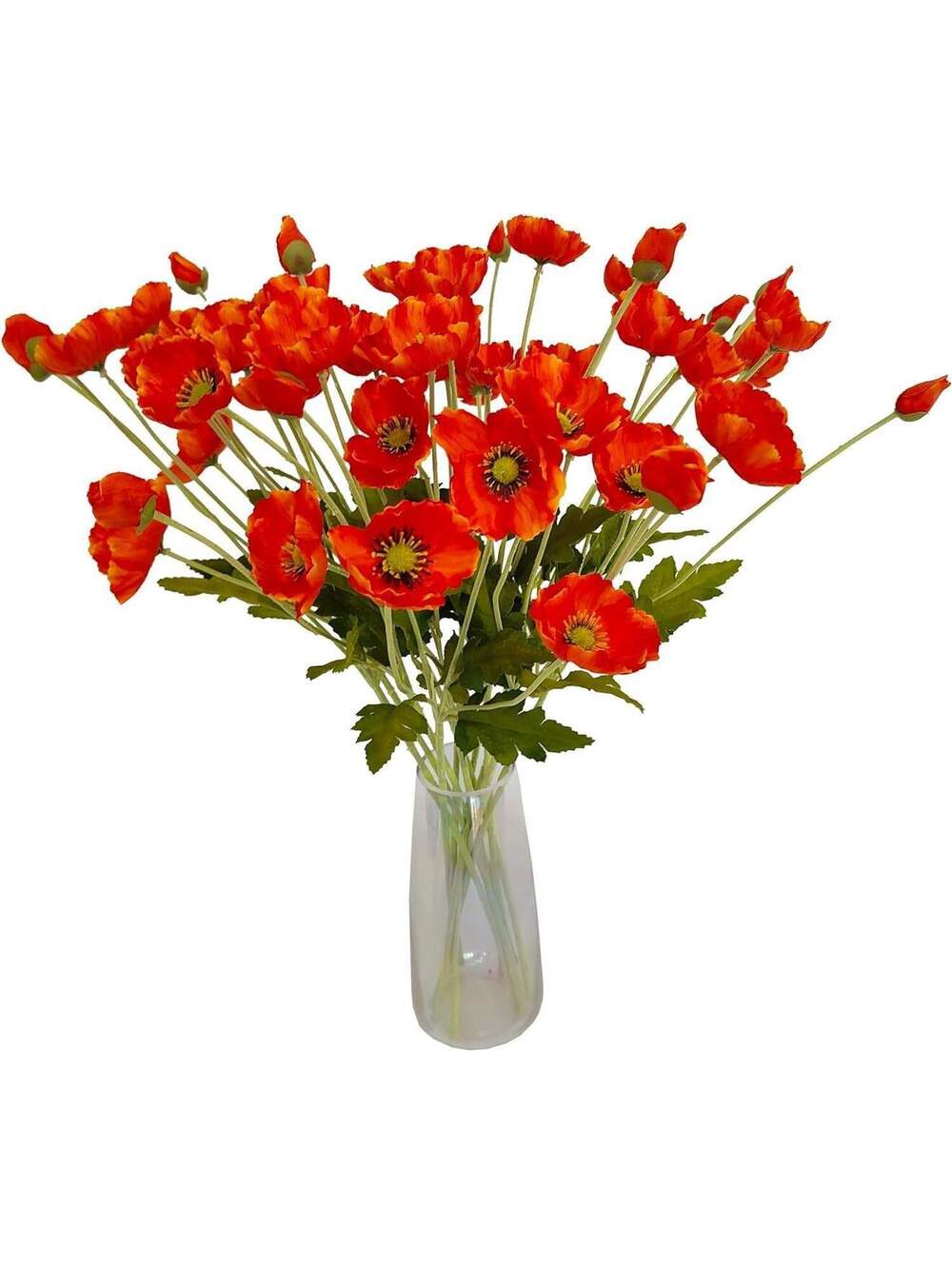 Artificial Orange Poppy Flowers Long Stem Faux Bouquet